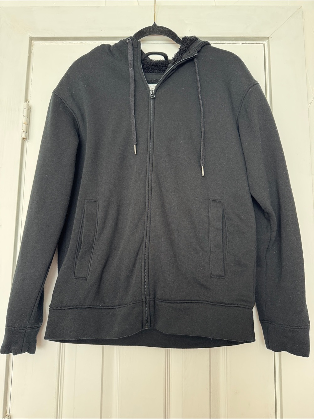 Men's Fur Linned Black Zip-Up Hooded Sweater